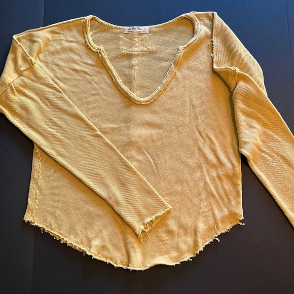 Free People Sweaters - Free People distressed gold, dolman sleeve, V-neck sweater/raw edges-pilling